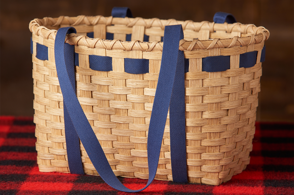 basket with blue ribbon