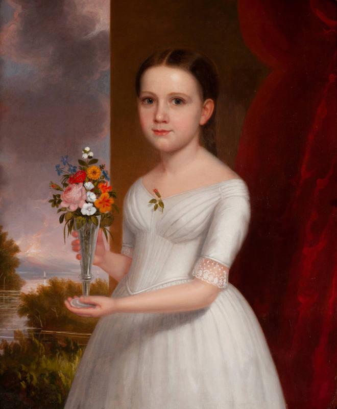 painting of girl holding flowers for portrait